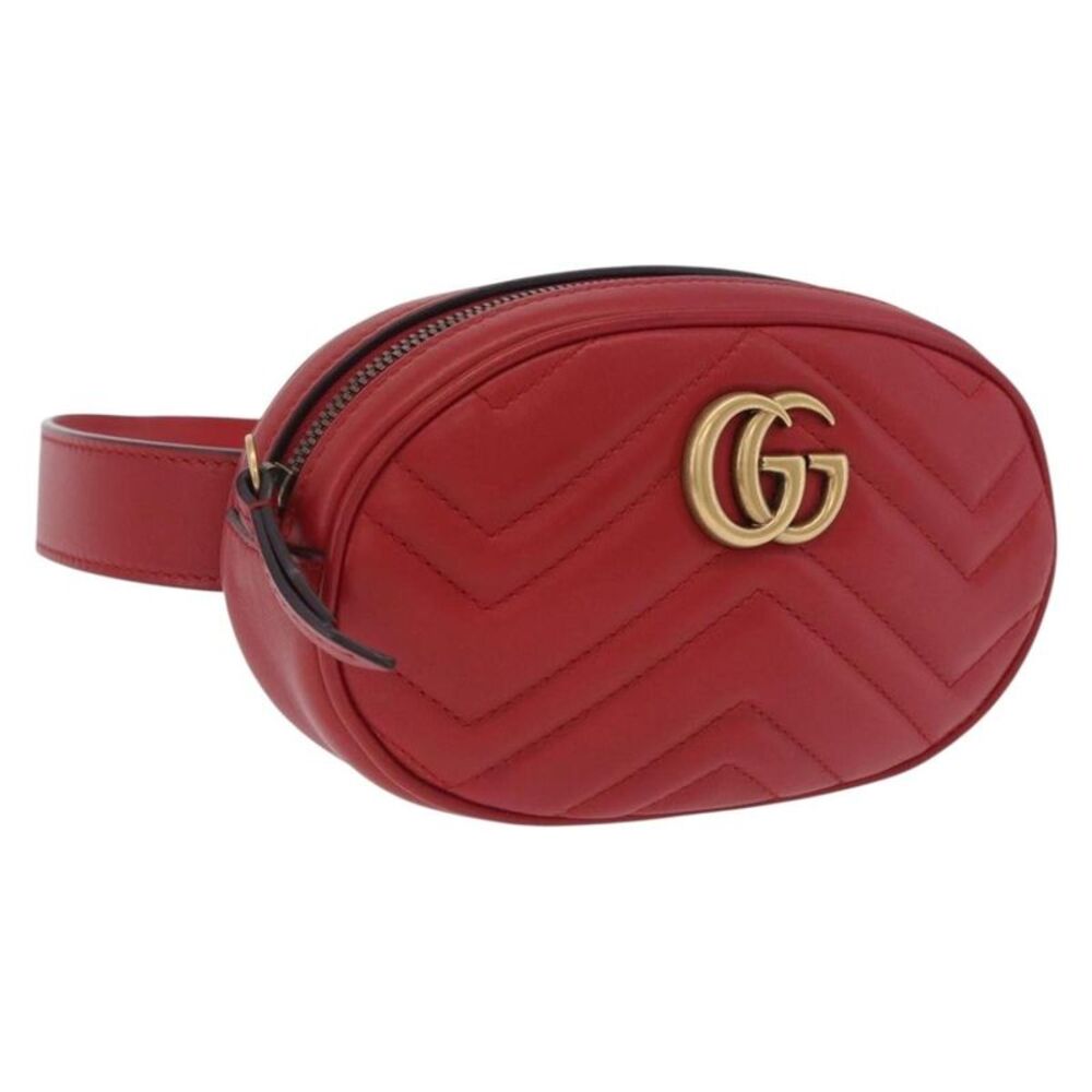 Gucci Gg Marmont Belt Bag Matelasse Leather Red Leather Handbag